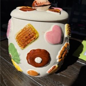 Vintage  1950’s Colorful Cookie Jar with Embossed Designs